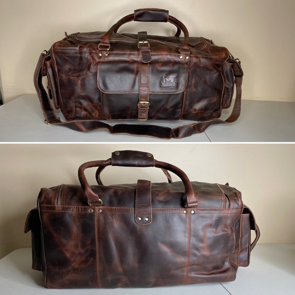 MaheTri Full Grain Buffalo Leather Travel Duffel Bag - Picture 2 of 16